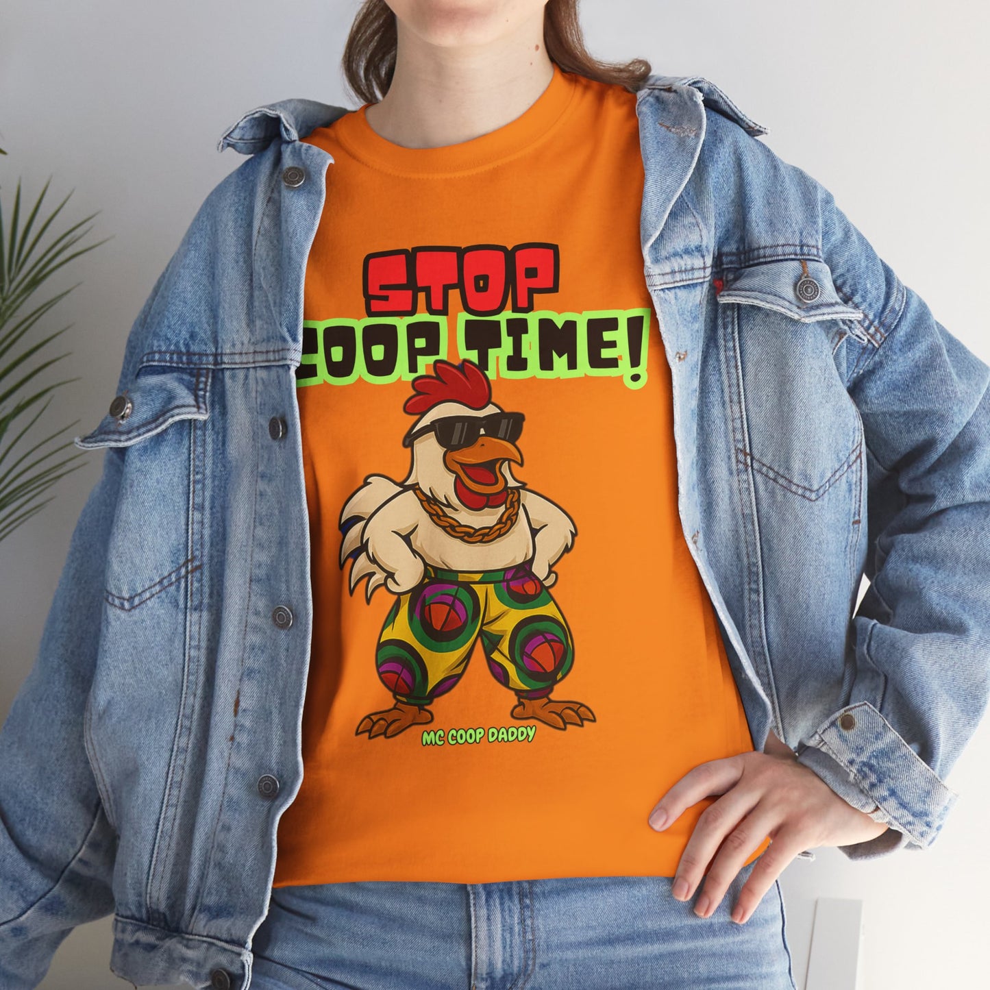 Stop COOP TIME! Funny Chicken T-Shirt – MC Coop Daddy 90s Hip Hop Parody Tee | Unisex Heavy Cotton | ChickenPop Apparel