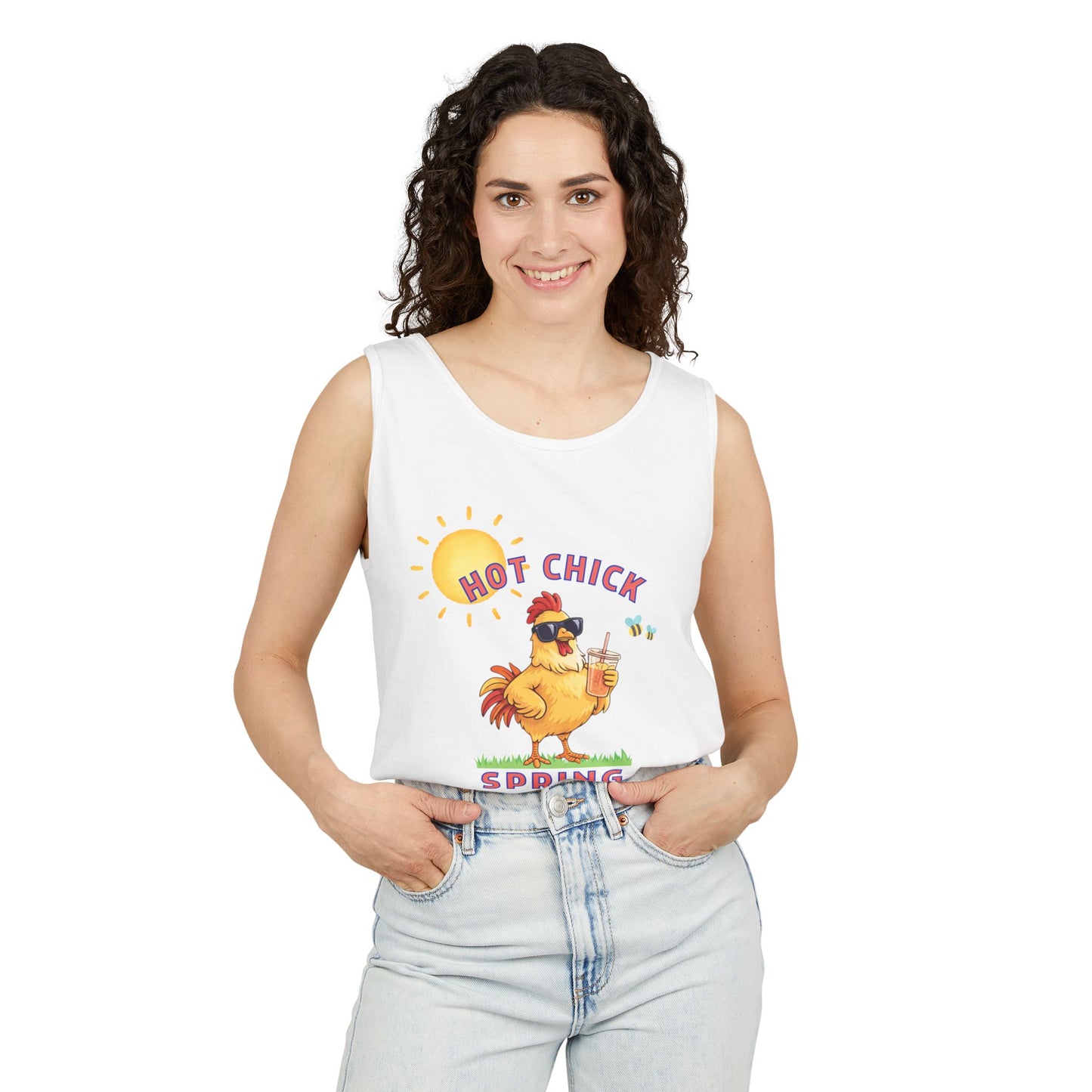 Hot Chick Spring Tank Top – Funny Chicken Graphic Tank, Big Chick Energy Summer Shirt, Cute Sassy Tank