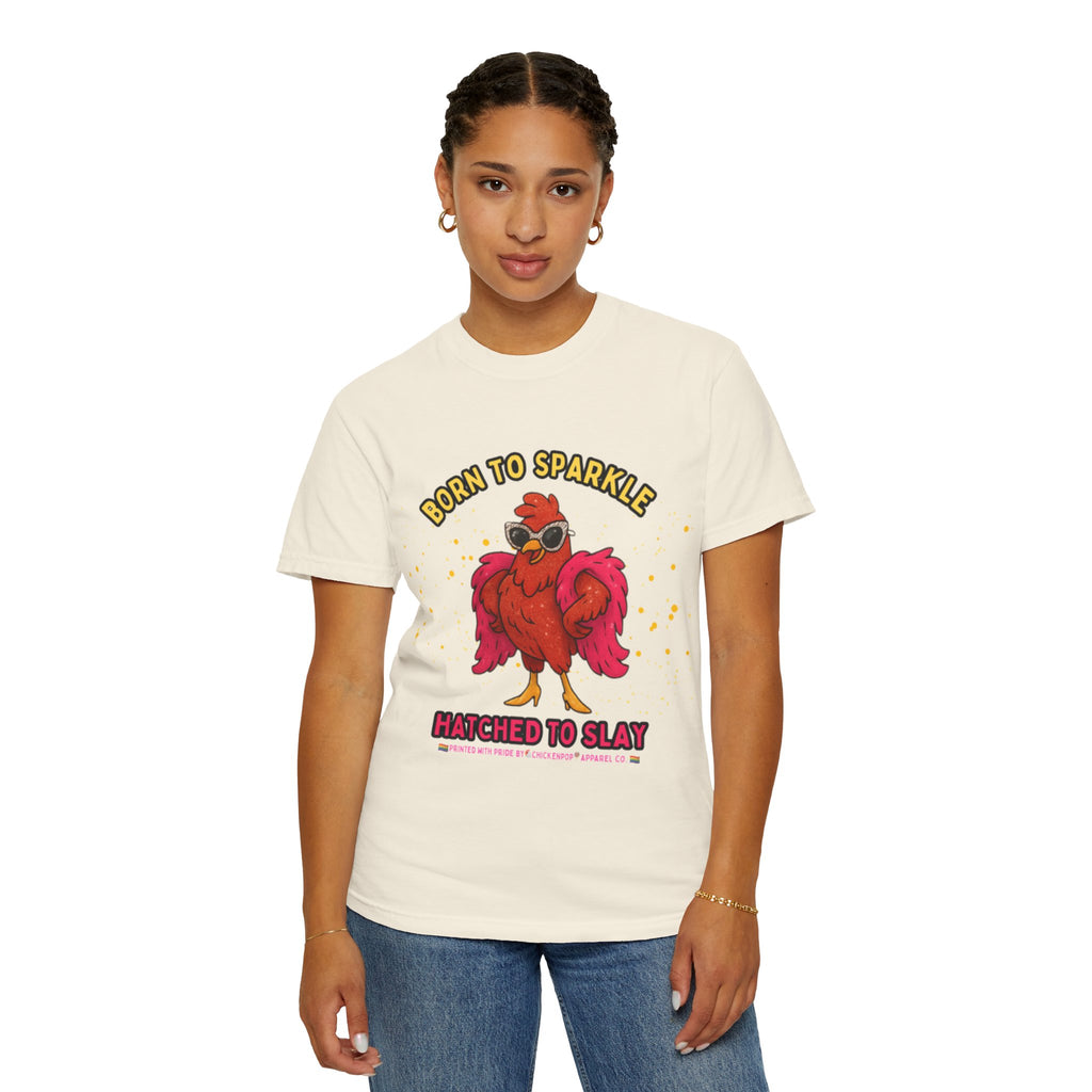 Pride LGBTQ Born to Sparkle Rooster T-Shirt — Hatched to Slay Graphic Tee