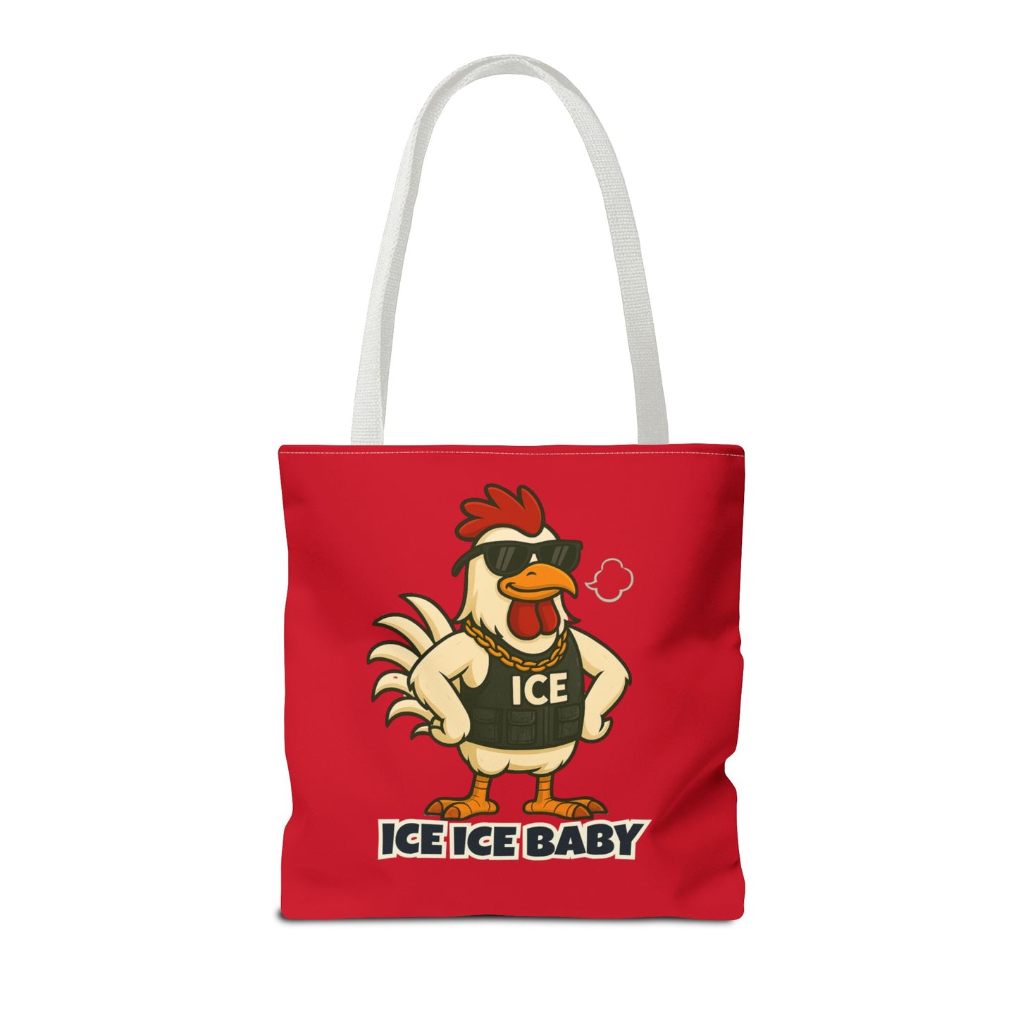 Ice Ice Baby Chicken Tote Bag – Funny Coop Daddy Design, Bold Red Reusable Shopping Bag
