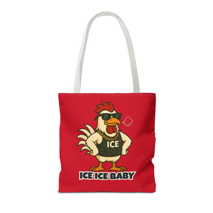 Ice Ice Baby Chicken Tote Bag – Funny Coop Daddy Design, Bold Red Reusable Shopping Bag