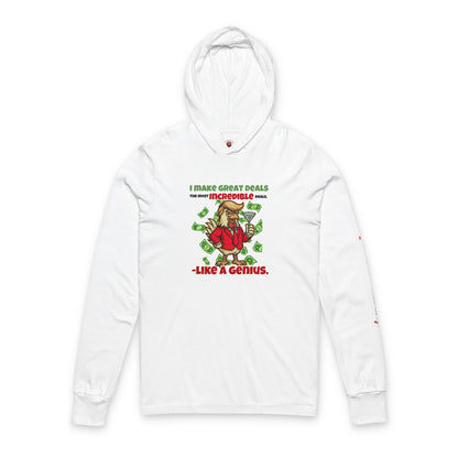 Like a Genius Hooded Long Sleeve Tee – Funny Political Rooster Hoodie Shirt | ChickenPop Apparel Co.