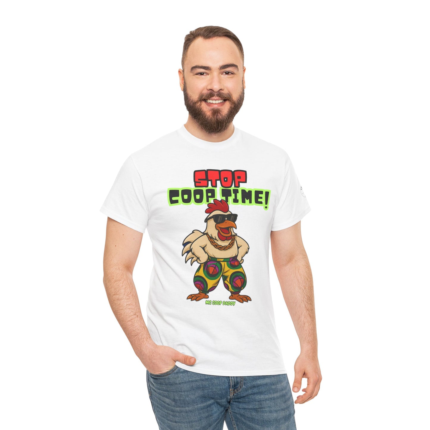 Stop COOP TIME! Funny Chicken T-Shirt – MC Coop Daddy 90s Hip Hop Parody Tee | Unisex Heavy Cotton | ChickenPop Apparel
