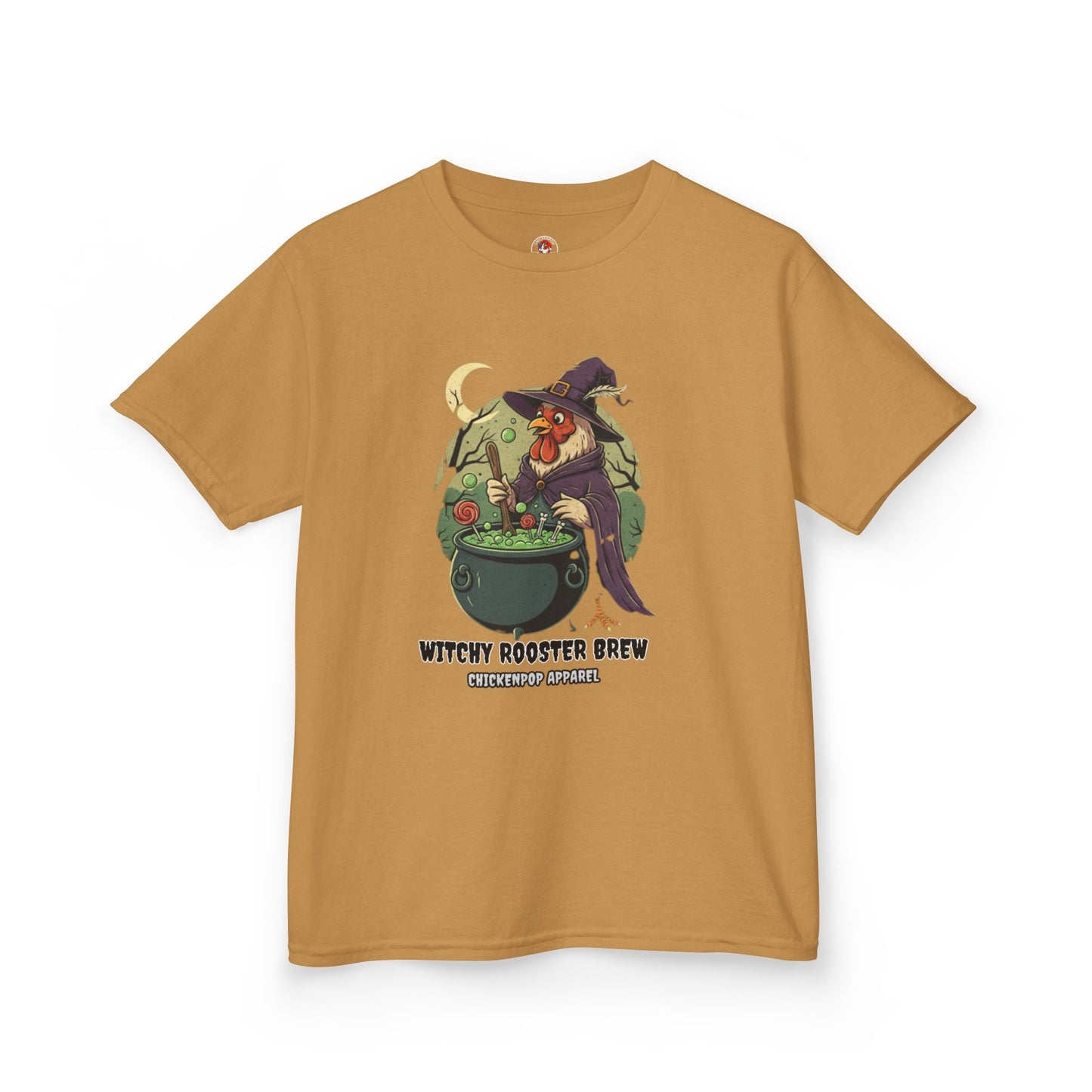 Witchy Rooster Brew T-Shirt: Funny Chicken Halloween Shirt | Lil' Cluckers Witch Costume Apparel