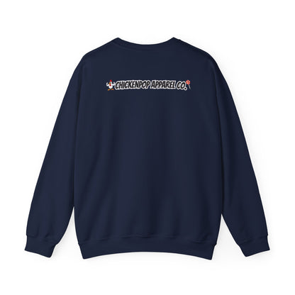 Coop Wars Crewneck Sweatshirt – Funny Political Graphic Pullover | Unisex Heavy Blend with ChickenPop Logo | Ethically Made & Cozy Cold-Weather Humor