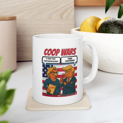 Coop Wars™ Political Satire Mug – Hilaregg Cluckton vs. Cock-a-Doodle-Don | Funny Coffee Cup (11oz / 15oz)