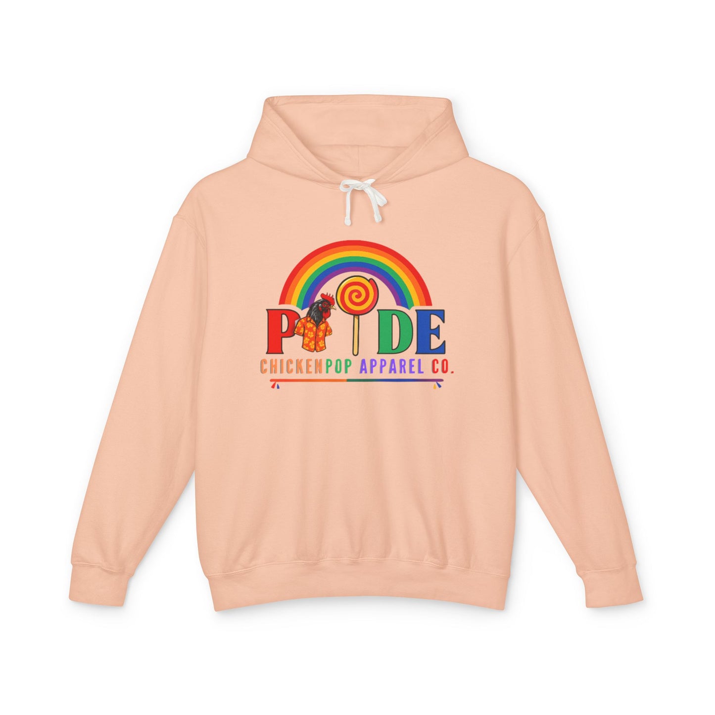 ChickenPop Apparel Co. Pride Rainbow Hoodie – Unisex LGBTQ Graphic Hoodie with Chicken & Lollipop Logo |