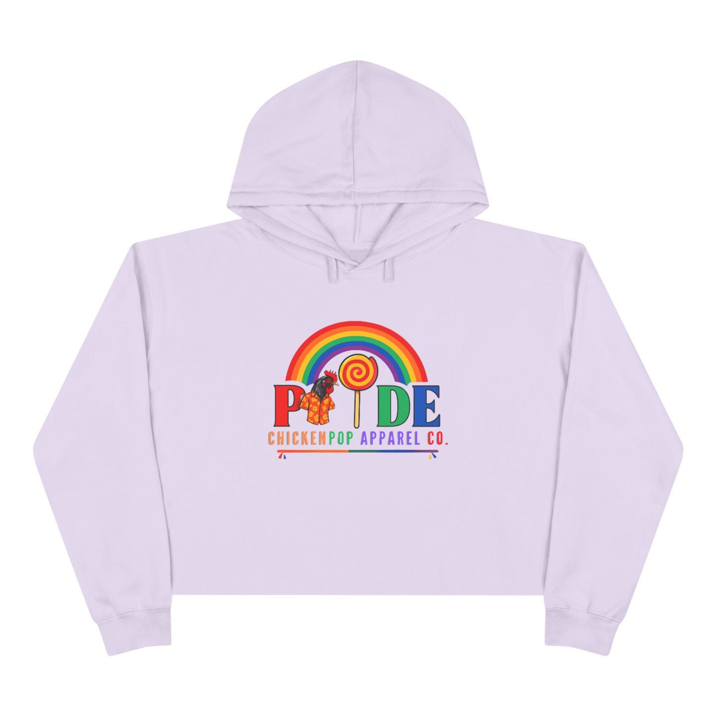 Big Chick Energy™ Pride Cropped Hoodie – Rainbow LGBTQ+ Logo with Coop Daddy & Lollipop Icon | ChickenPop Apparel
