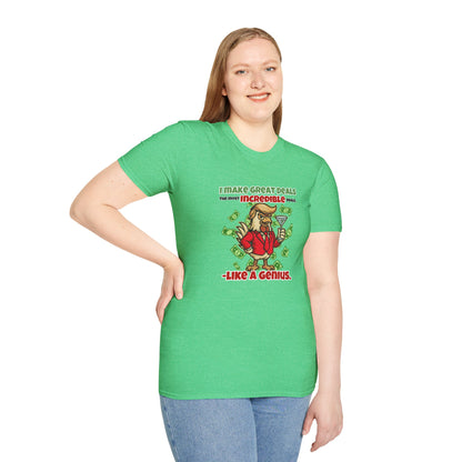 Cock-a-Doodle-Don “Like a Genius” Money Deal Rooster Tee – Funny Political Satire Shirt | ChickenPop Apparel Co.