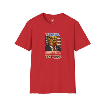 Cock-a-Doodle-Don "Left Wing. Right Wing. Same Coop." Political Satire Tee – Unisex Graphic T-Shirt