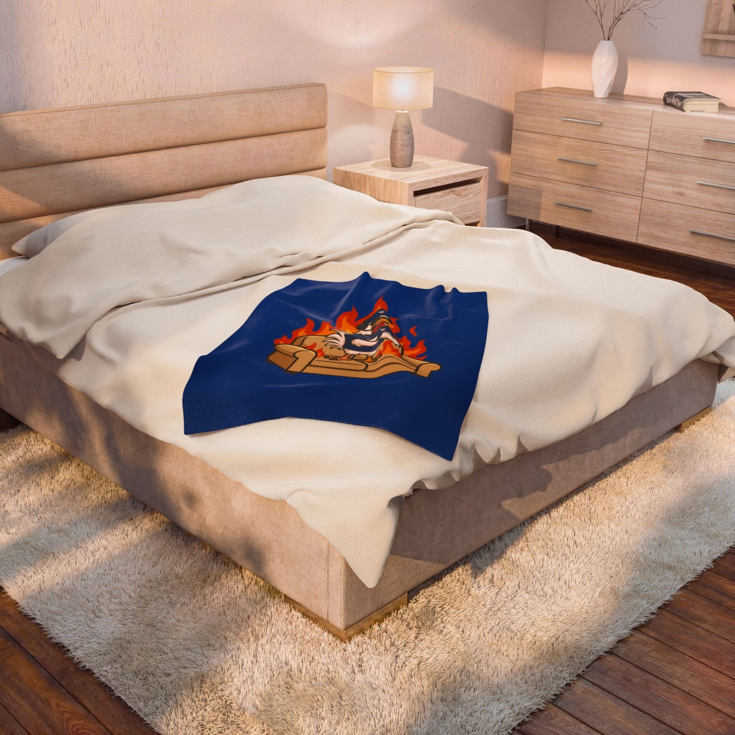 Big Rich Energy™ “Burning Down the Couch” Velveteen Plush Blanket – Funny Chicken Meme Throw Blanket, Cozy Gift for WV Fans & Couch Potato Legends