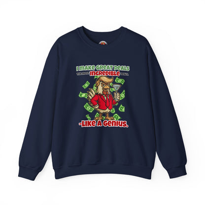Like A Genius Crewneck Sweatshirt – Funny Political Graphic Pullover | Unisex Heavy Blend with ChickenPop Logo | Ethically Made & Cozy Cold-Weather Humor