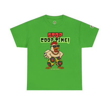 Stop COOP TIME! Funny Chicken T-Shirt – MC Coop Daddy 90s Hip Hop Parody Tee | Unisex Heavy Cotton | ChickenPop Apparel