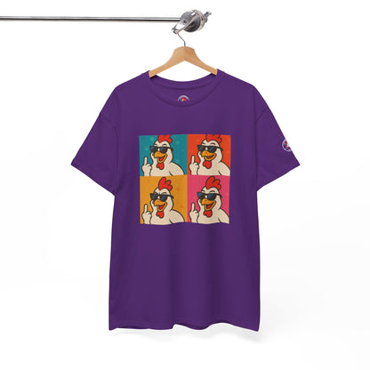 Warhol Pop Art Chicken T-Shirt – Funny Coop Daddy Middle Finger Tee for Bold Style