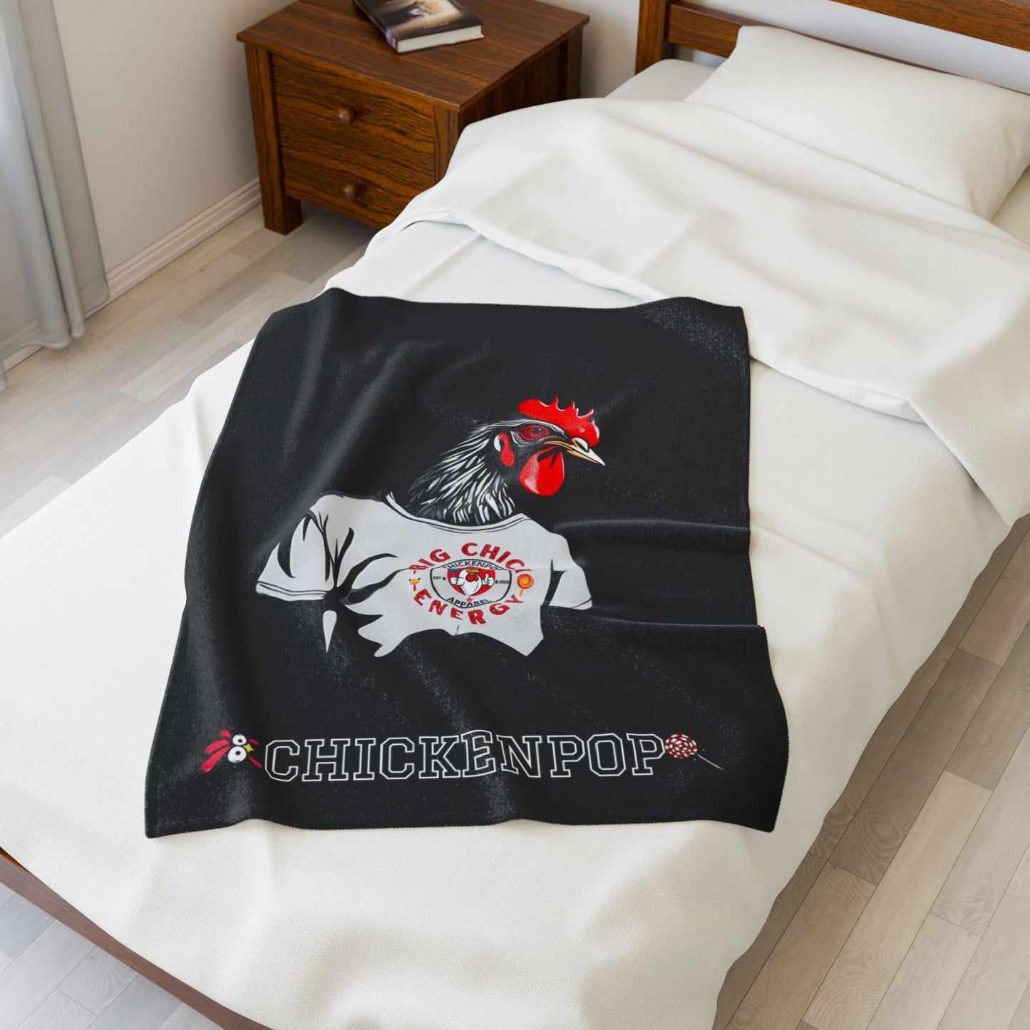Giant Rooster Velveteen Plush Blanket Red