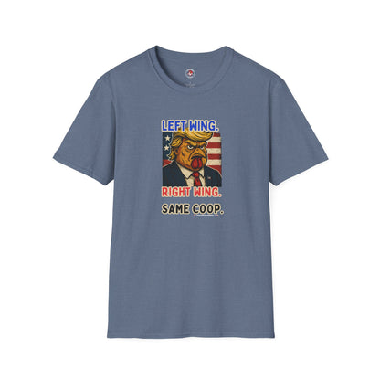 Cock-a-Doodle-Don "Left Wing. Right Wing. Same Coop." Political Satire Tee – Unisex Graphic T-Shirt