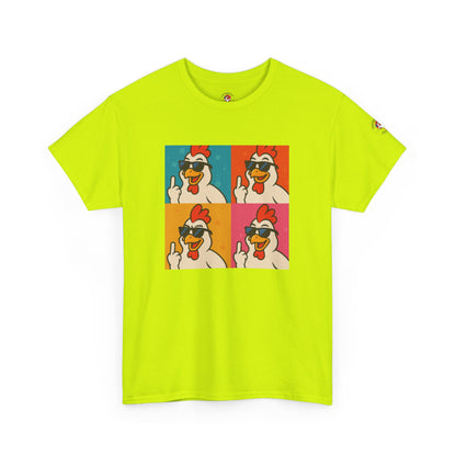 Warhol Pop Art Chicken T-Shirt – Funny Coop Daddy Middle Finger Tee for Bold Style