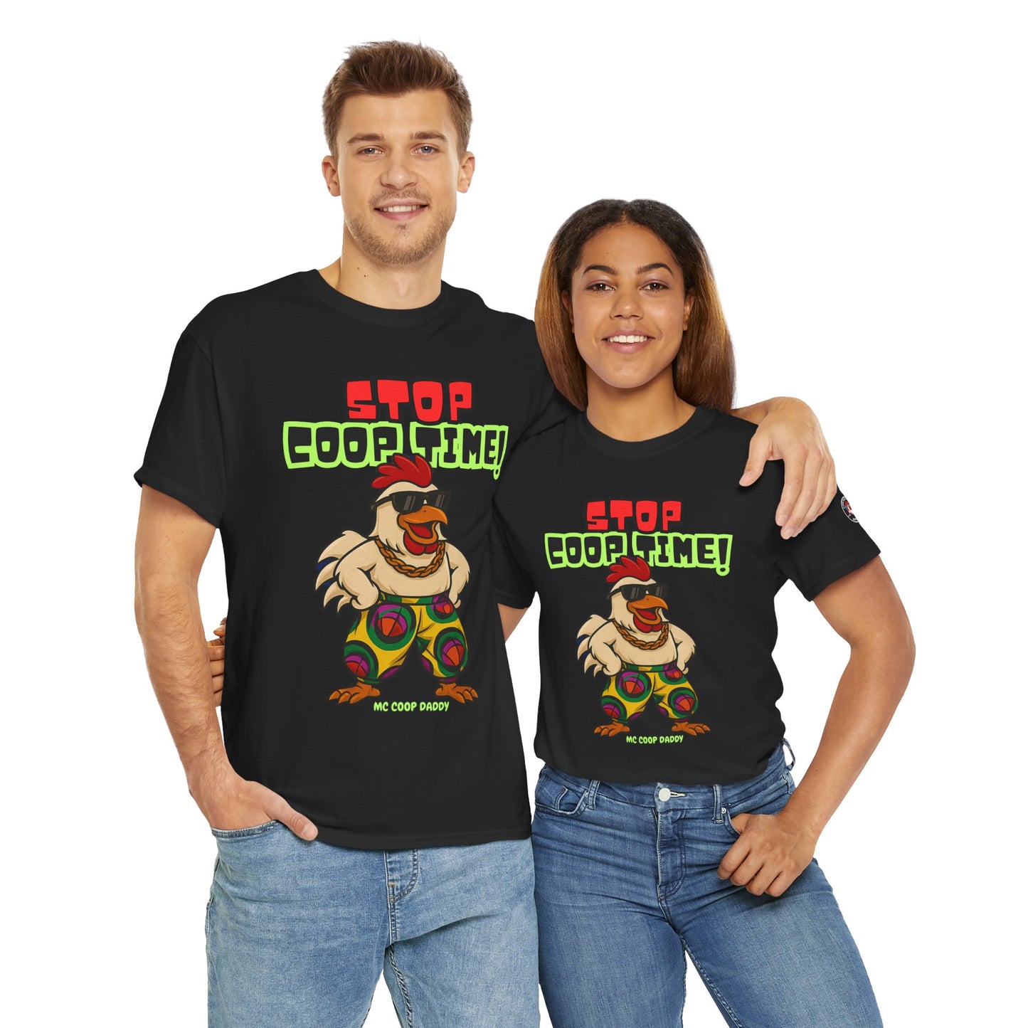 Stop COOP TIME! Funny Chicken T-Shirt – MC Coop Daddy 90s Hip Hop Parody Tee | Unisex Heavy Cotton | ChickenPop Apparel