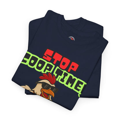Stop COOP TIME! Funny Chicken T-Shirt – MC Coop Daddy 90s Hip Hop Parody Tee | Unisex Heavy Cotton | ChickenPop Apparel