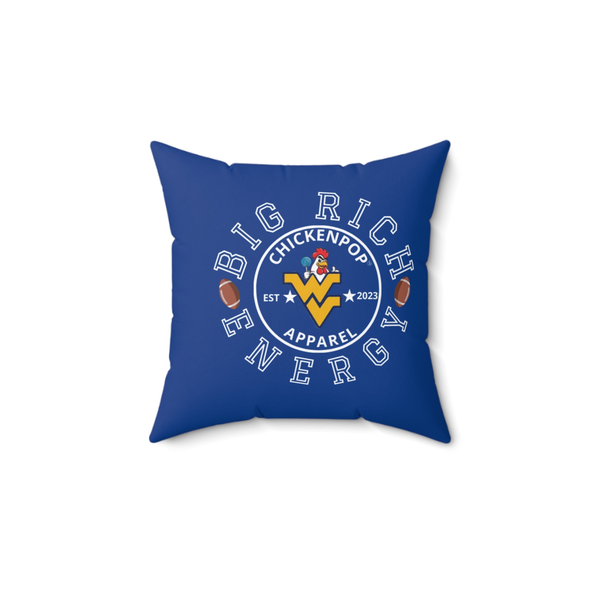 ChickenPop Big Rich Energy Spun Polyester Square Pillow Royal Blue
