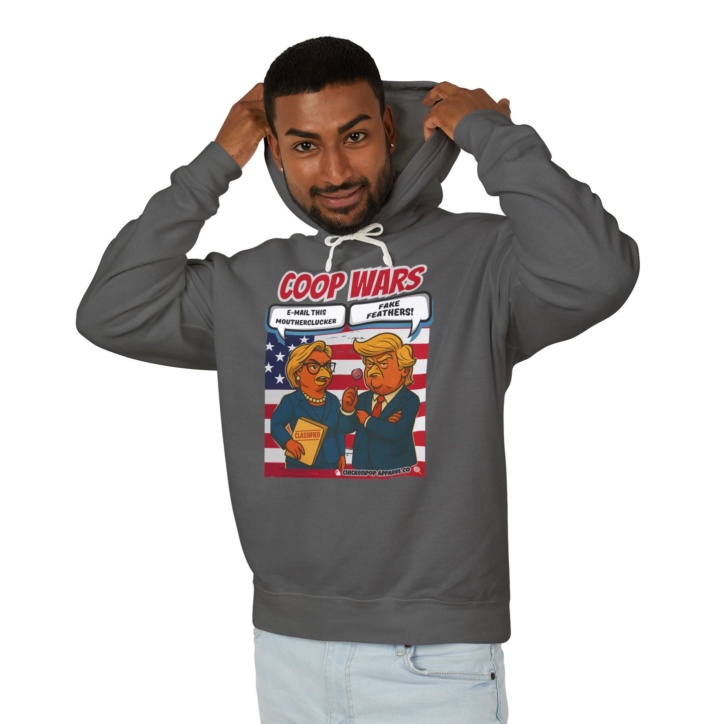 Coop Wars Hoodie – Funny Political Graphic Pullover | Unisex Relaxed Fit | Ethically Made & OEKO-TEX Certified Streetwear