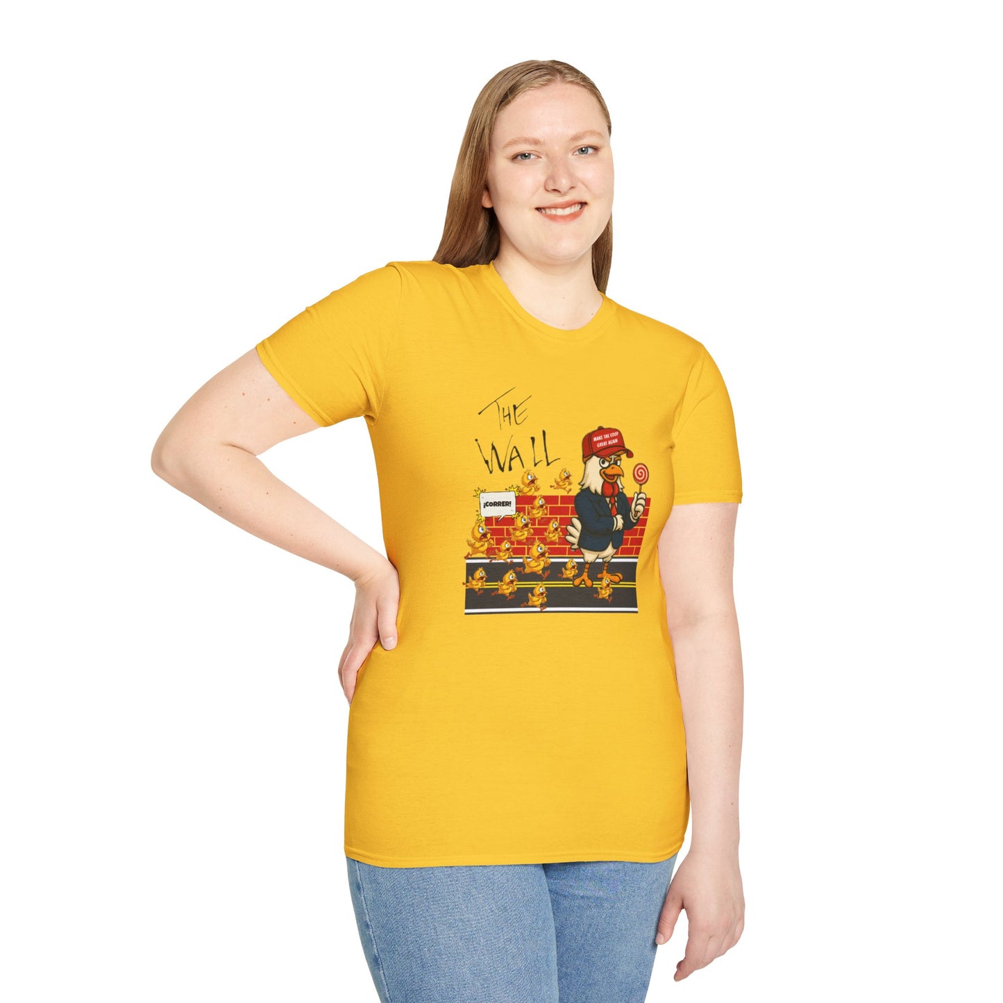Another Chick Thru The Wall | Funny Political Chicken Graphic Tee – Cock-a-Doodle-Don Collection