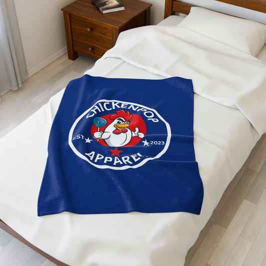 ChickenPop Original Logo Velveteen Plush Blanket Royal Blue
