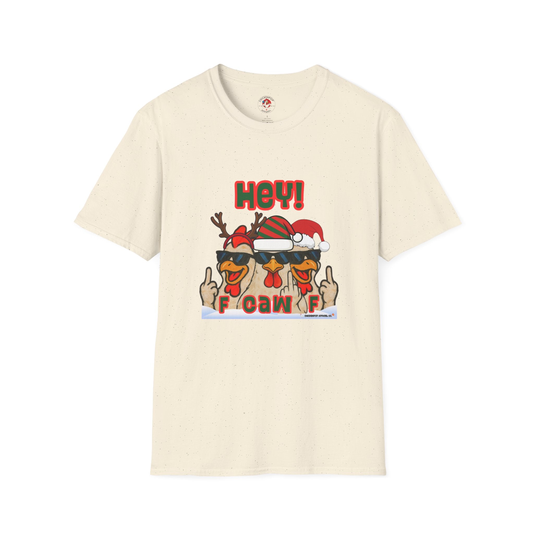 Hey! F CAW F Christmas Chicken T-Shirt | Funny Holiday Rooster Tee