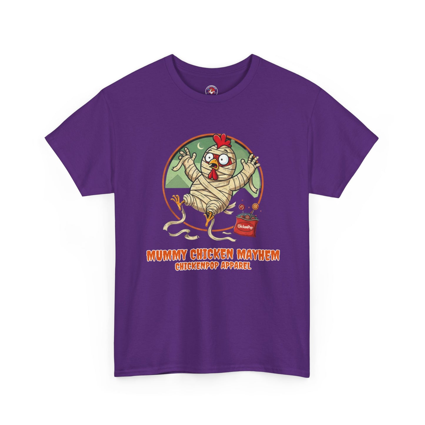 ChickenPop Apparel Mummy Chicken Mayhem T-Shirt | Funny Halloween Farm Tee | Spooky Poultry Pun Shirt | Trick-or-Treat Gift - Chickenpop Apparel Company