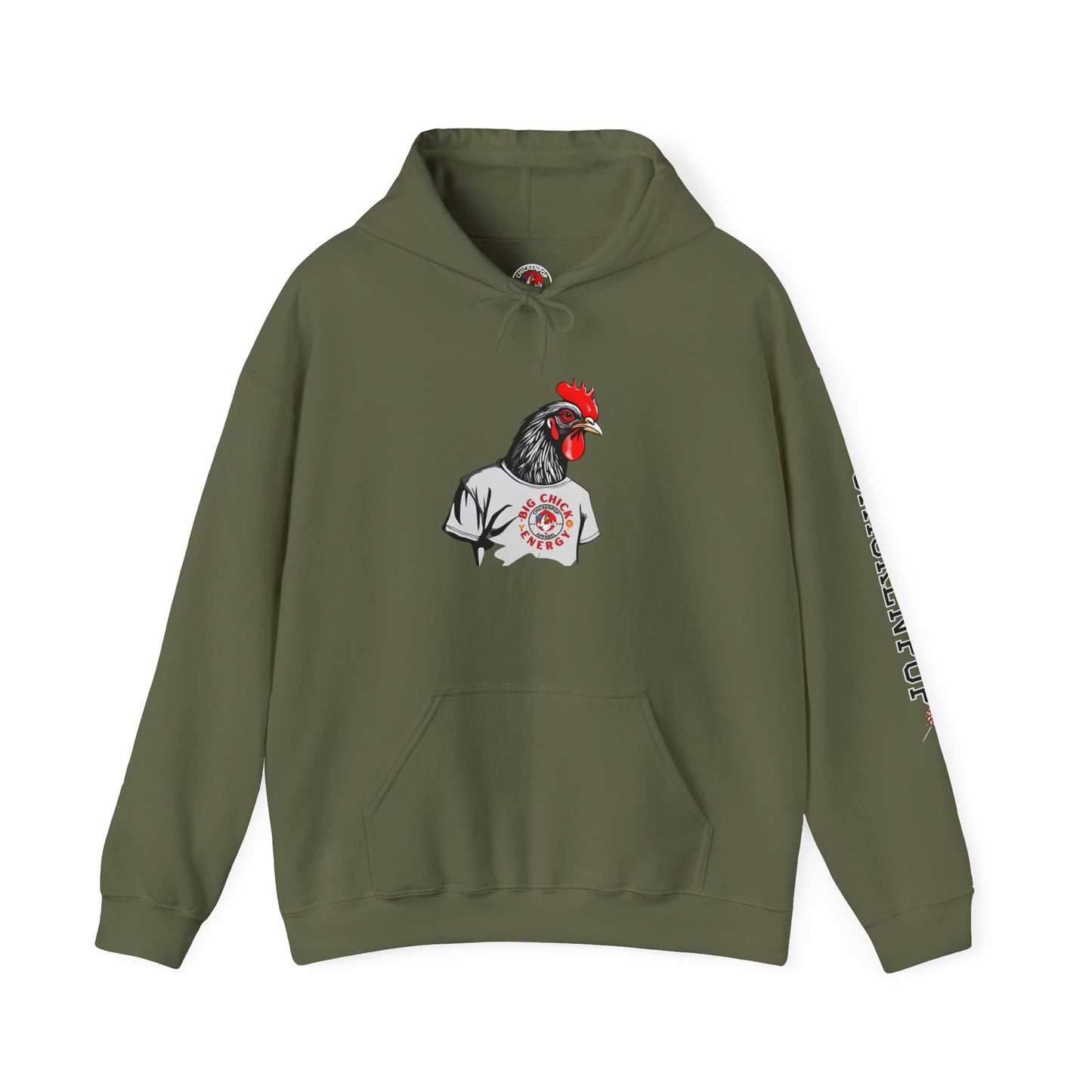 Big Chick Energy Giant Rooster Logo Unisex Hoodie - ChickenPop Arm Logo Edition