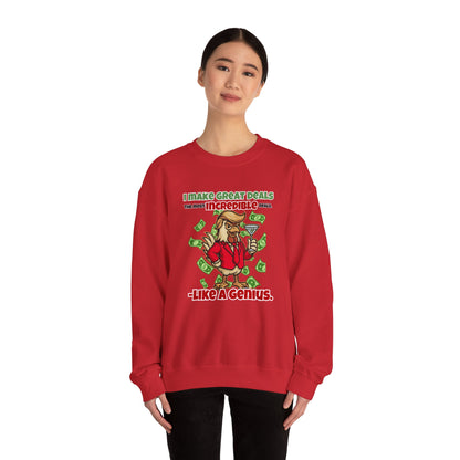 Like A Genius Crewneck Sweatshirt – Funny Political Graphic Pullover | Unisex Heavy Blend with ChickenPop Logo | Ethically Made & Cozy Cold-Weather Humor