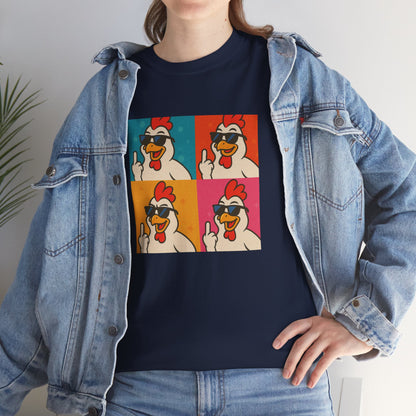 Warhol Pop Art Chicken T-Shirt – Funny Coop Daddy Middle Finger Tee for Bold Style