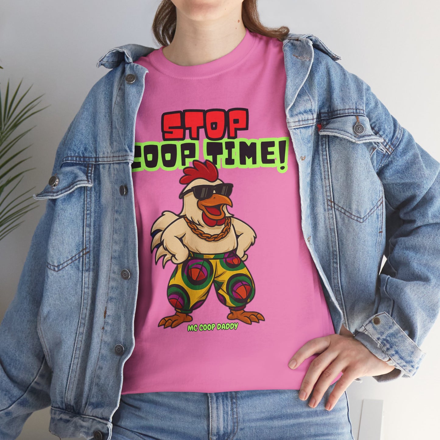 Stop COOP TIME! Funny Chicken T-Shirt – MC Coop Daddy 90s Hip Hop Parody Tee | Unisex Heavy Cotton | ChickenPop Apparel