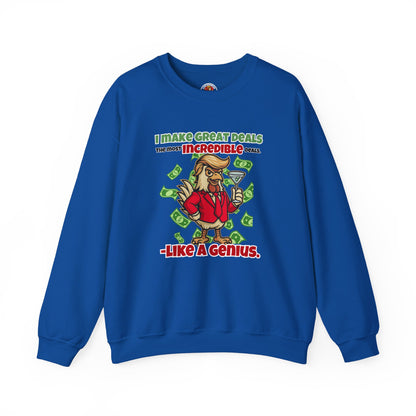 Like A Genius Crewneck Sweatshirt – Funny Political Graphic Pullover | Unisex Heavy Blend with ChickenPop Logo | Ethically Made & Cozy Cold-Weather Humor