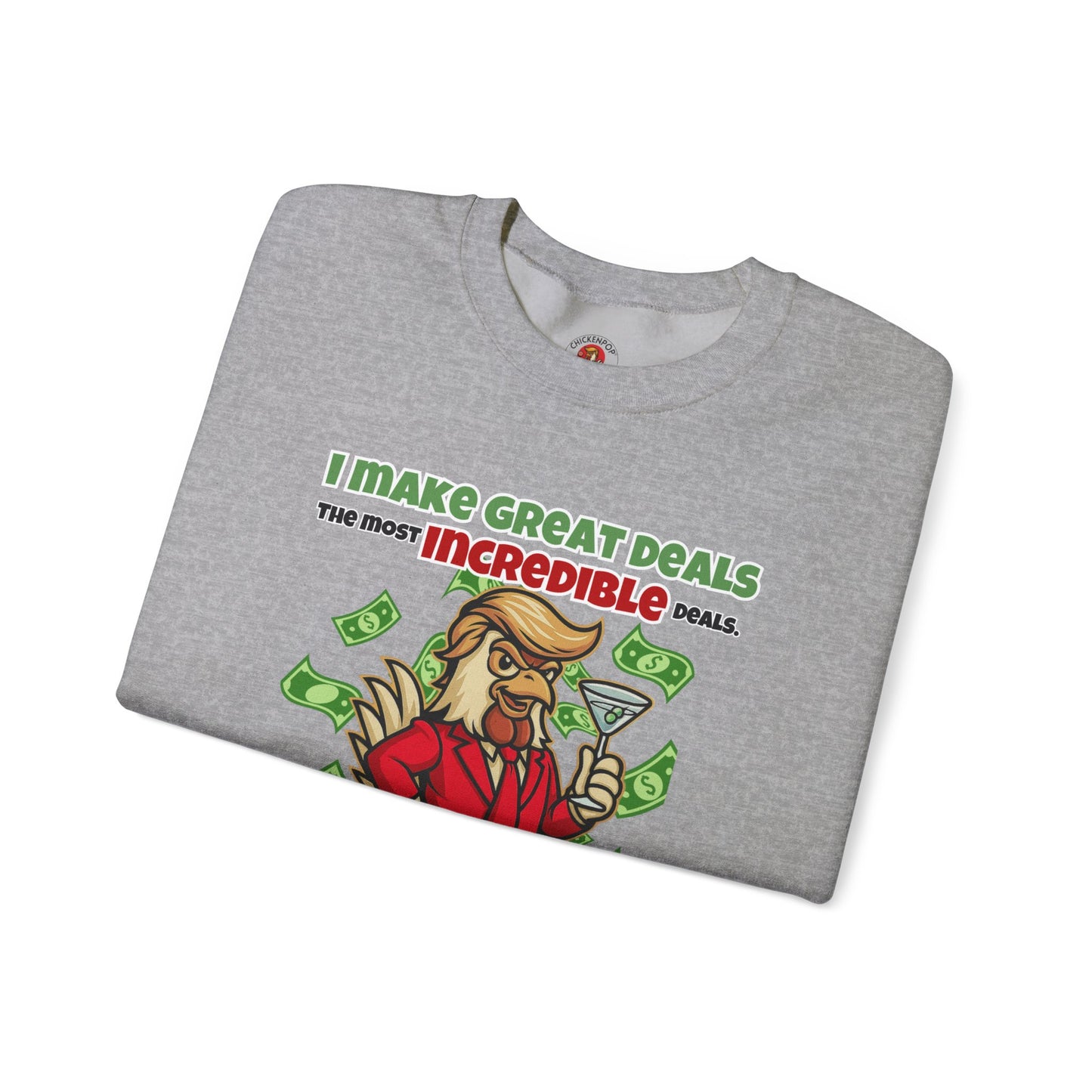 Like A Genius Crewneck Sweatshirt – Funny Political Graphic Pullover | Unisex Heavy Blend with ChickenPop Logo | Ethically Made & Cozy Cold-Weather Humor