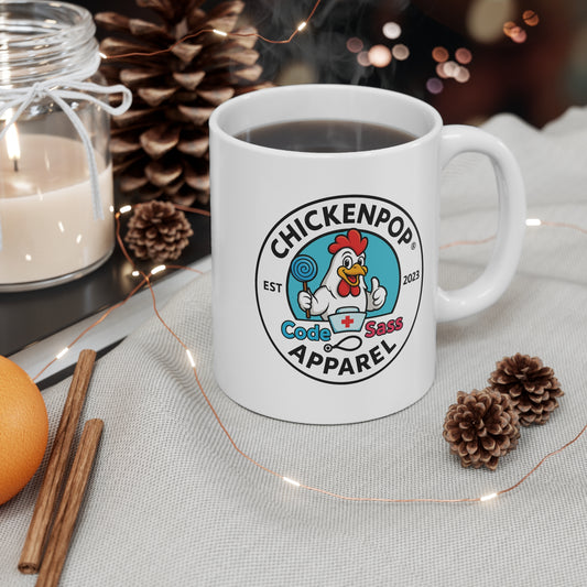 ChickenPop Code Sass Logo Mug – Funny Nurse Coffee Cup with Sassy Chicken Nurse | 11oz Ceramic, Dishwasher & Microwave Safe