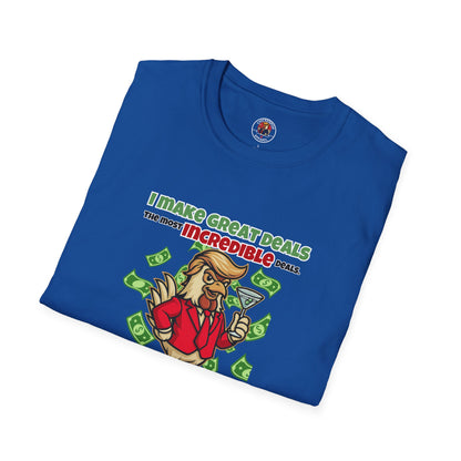 Cock-a-Doodle-Don “Like a Genius” Money Deal Rooster Tee – Funny Political Satire Shirt | ChickenPop Apparel Co.