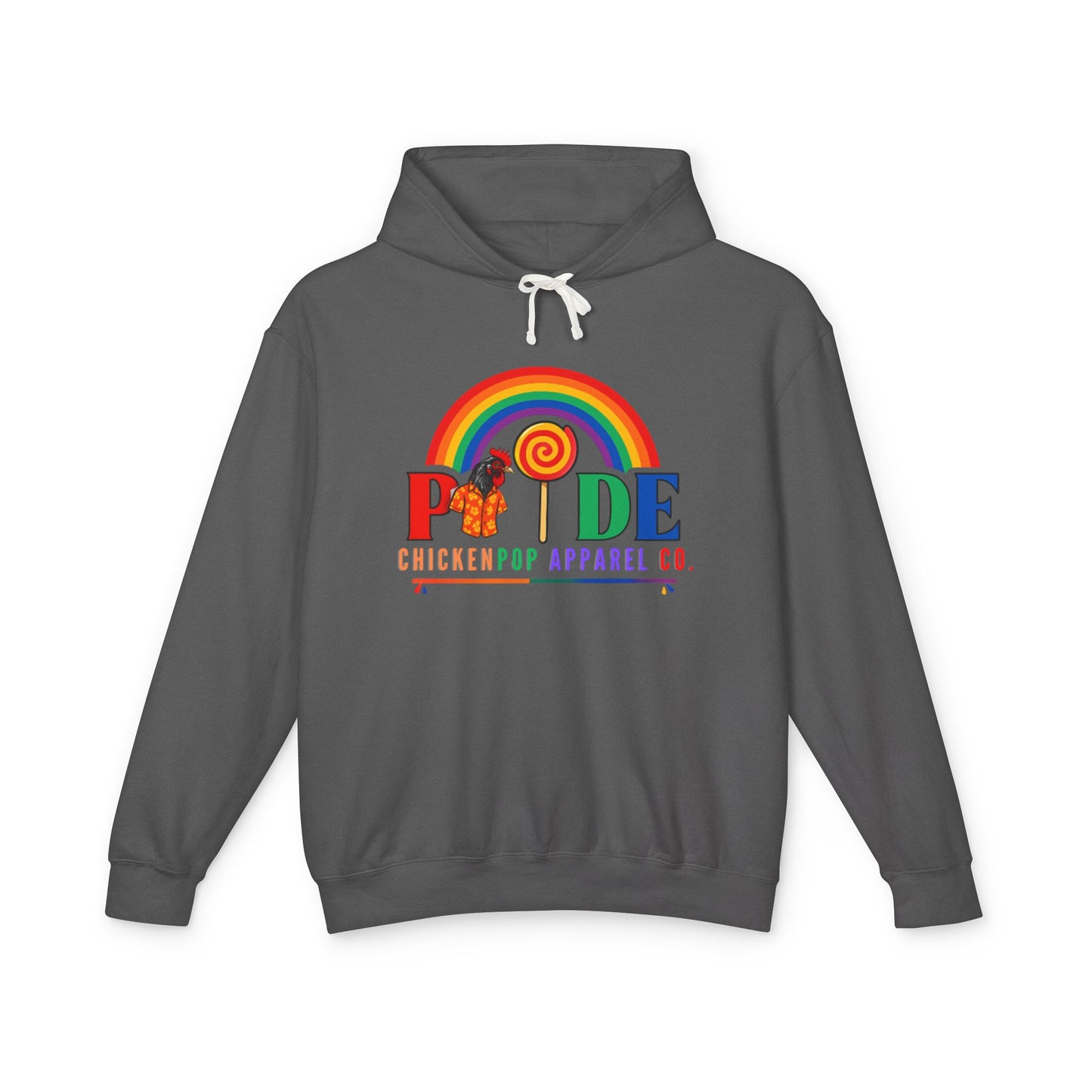 ChickenPop Apparel Co. Pride Rainbow Hoodie – Unisex LGBTQ Graphic Hoodie with Chicken & Lollipop Logo |