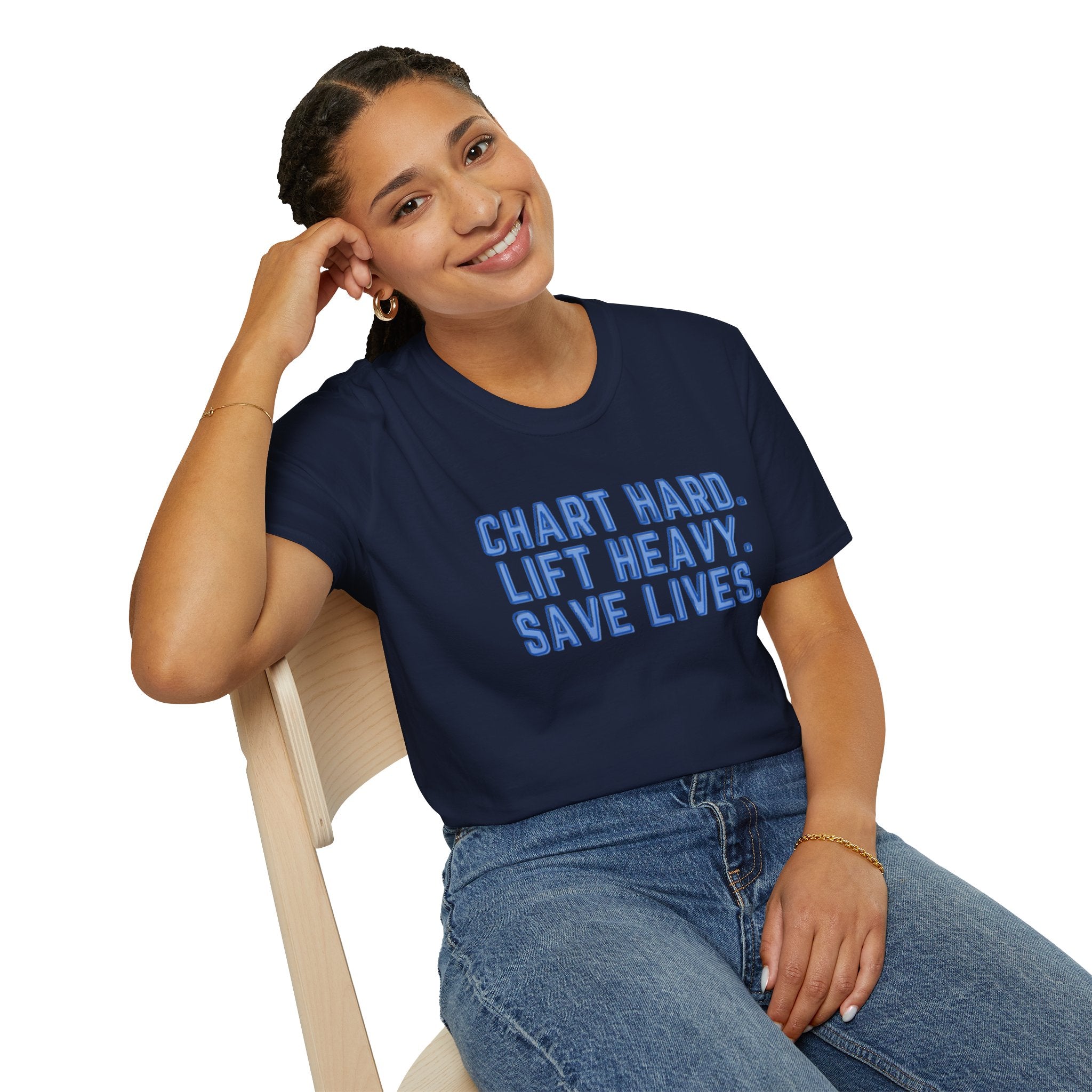 Chart Hard. Lift Heavy. Save Lives. Nurse Tee | Funny Fitness Healthcare Worker Shirt | Gym RN Apparel