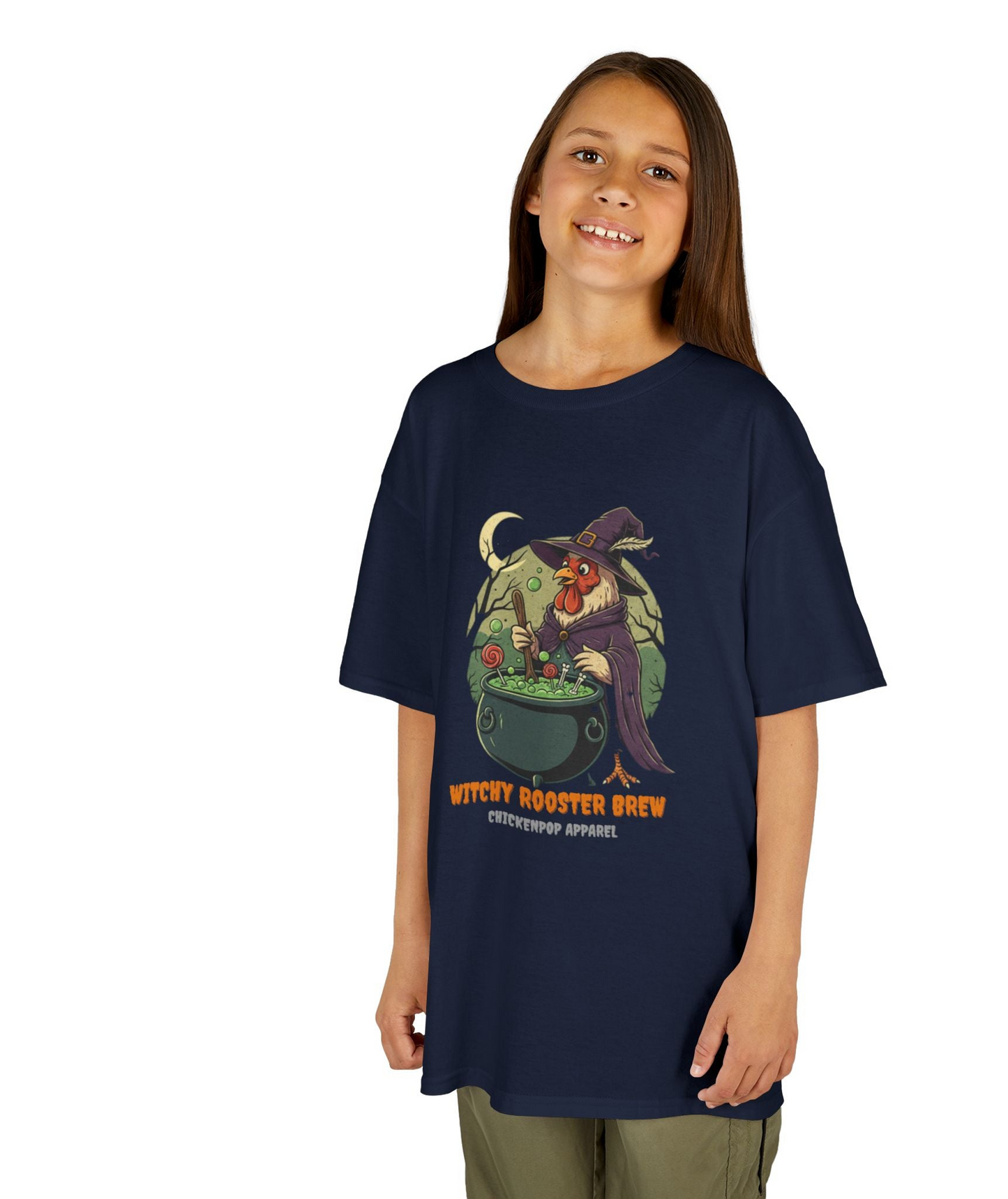 Witchy Rooster Brew T-Shirt: Funny Chicken Halloween Shirt | Lil' Cluckers Witch Costume Apparel