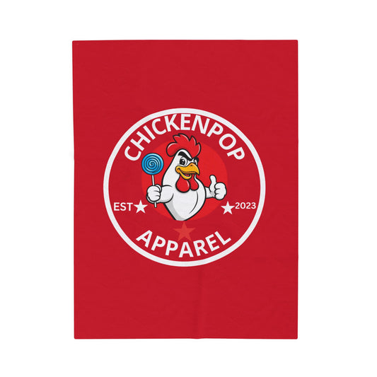 ChickenPop Original Logo Velveteen Plush Blanket Red