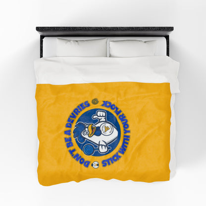 Don't Be A Devries Original Logo Velveteen Plush Blanket Gold