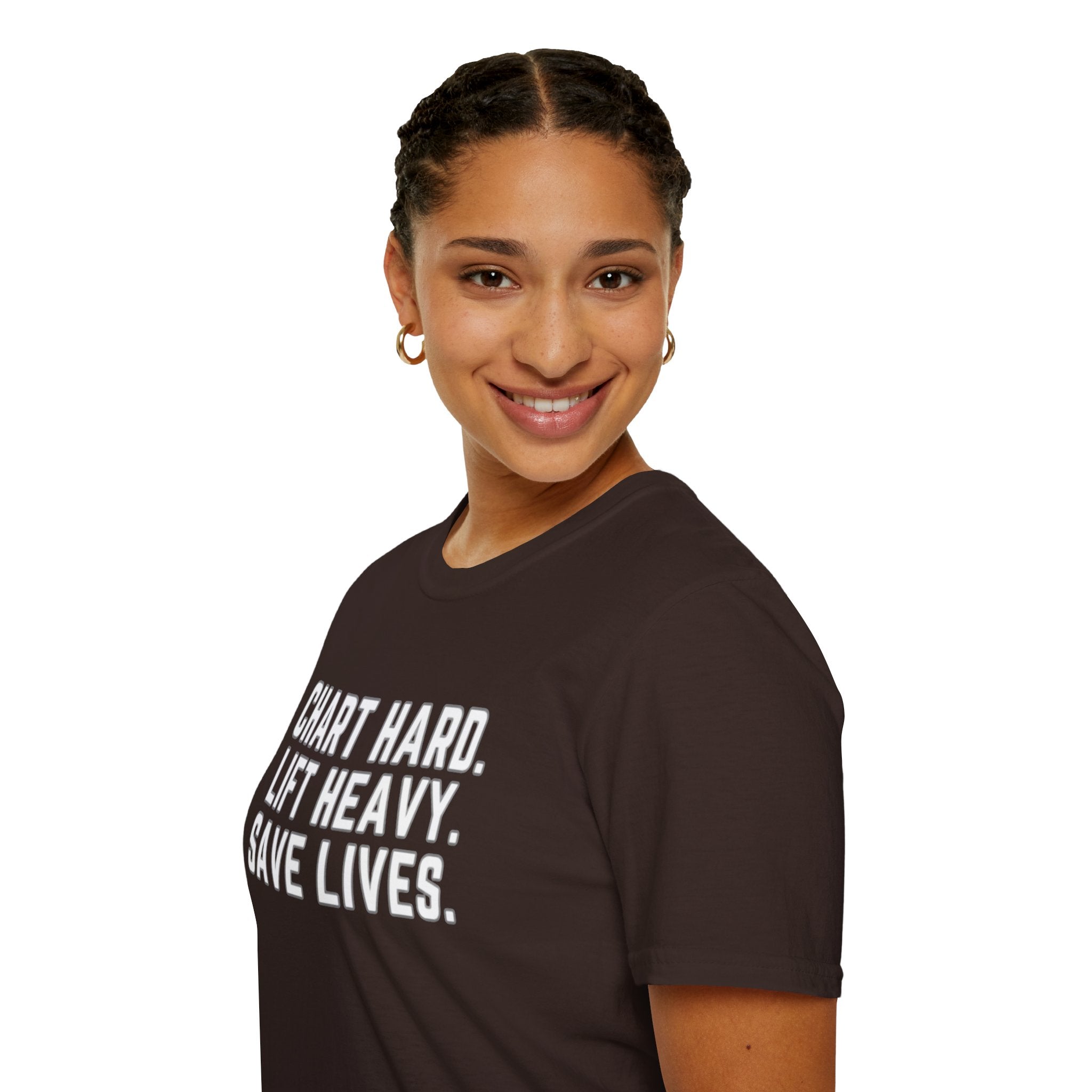 Chart Hard. Lift Heavy. Save Lives. Nurse Tee | Funny Fitness Healthcare Worker Shirt | Gym RN Apparel