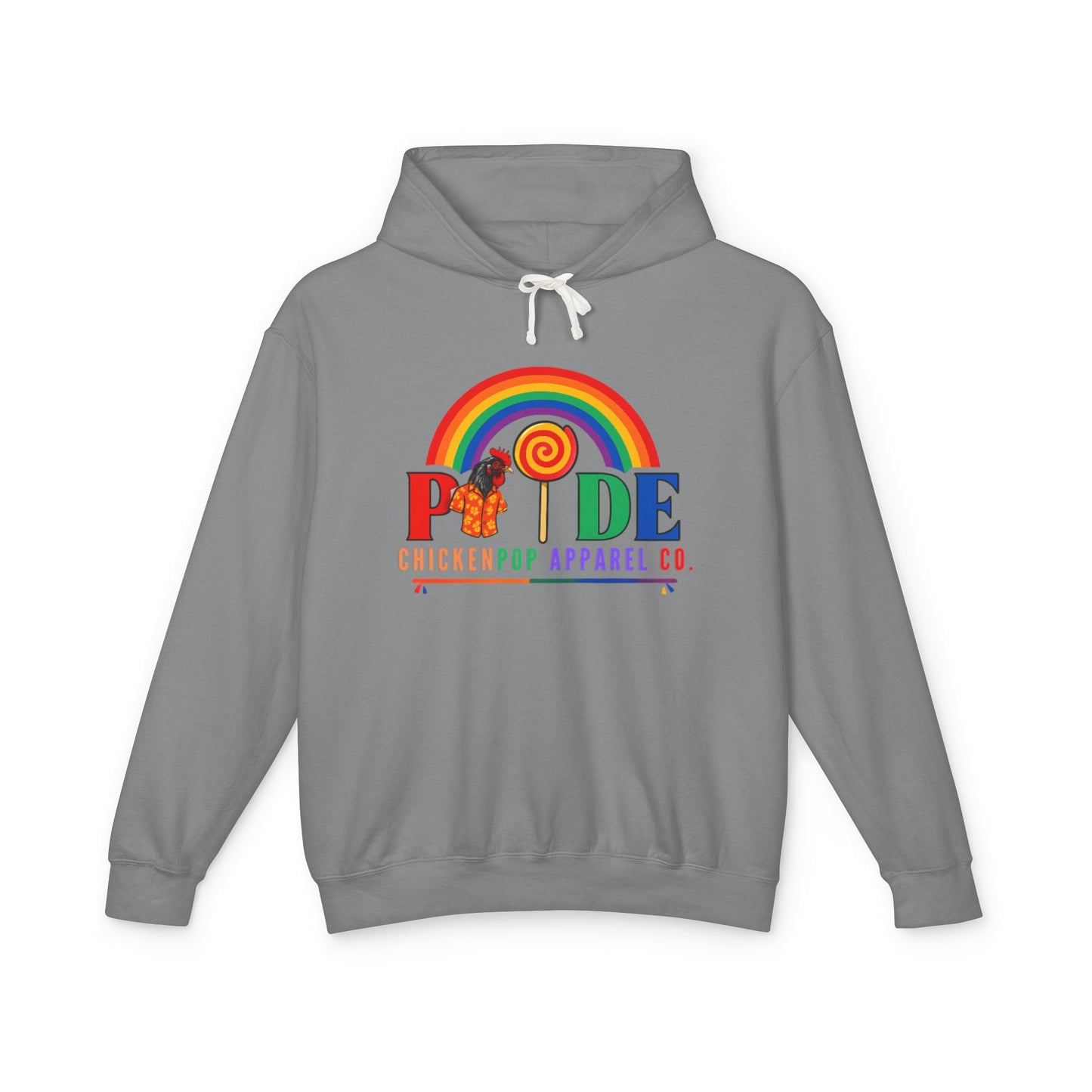 ChickenPop Apparel Co. Pride Rainbow Hoodie – Unisex LGBTQ Graphic Hoodie with Chicken & Lollipop Logo |