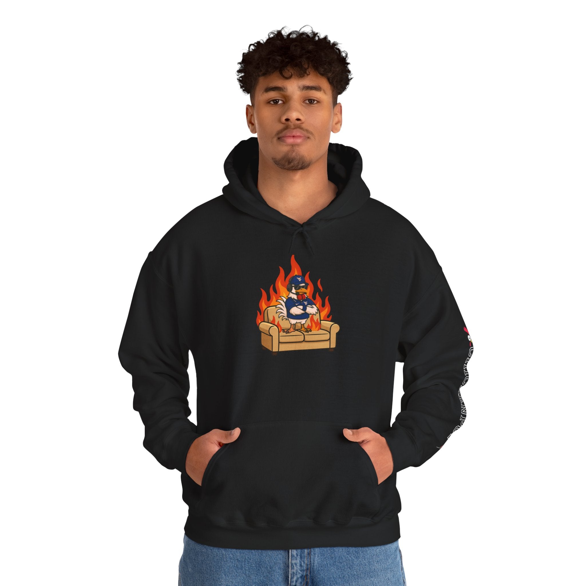 Big Rich Energy Couch Burning Shirt | Funny WVU Mountaineers Football Coach Hoodie | Morgantown Tradition Apparel