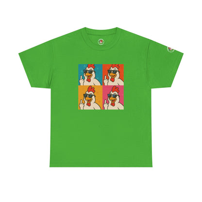 Warhol Pop Art Chicken T-Shirt – Funny Coop Daddy Middle Finger Tee for Bold Style