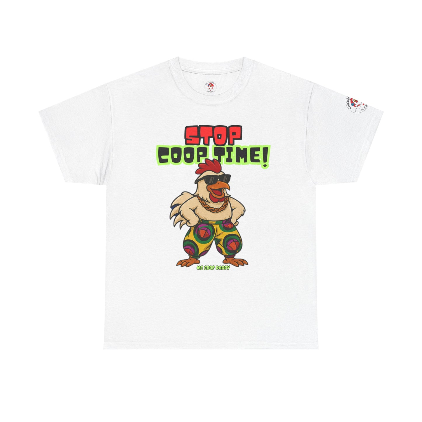 Stop COOP TIME! Funny Chicken T-Shirt – MC Coop Daddy 90s Hip Hop Parody Tee | Unisex Heavy Cotton | ChickenPop Apparel