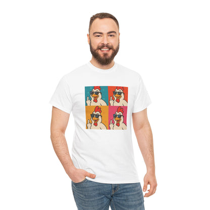 Warhol Pop Art Chicken T-Shirt – Funny Coop Daddy Middle Finger Tee for Bold Style