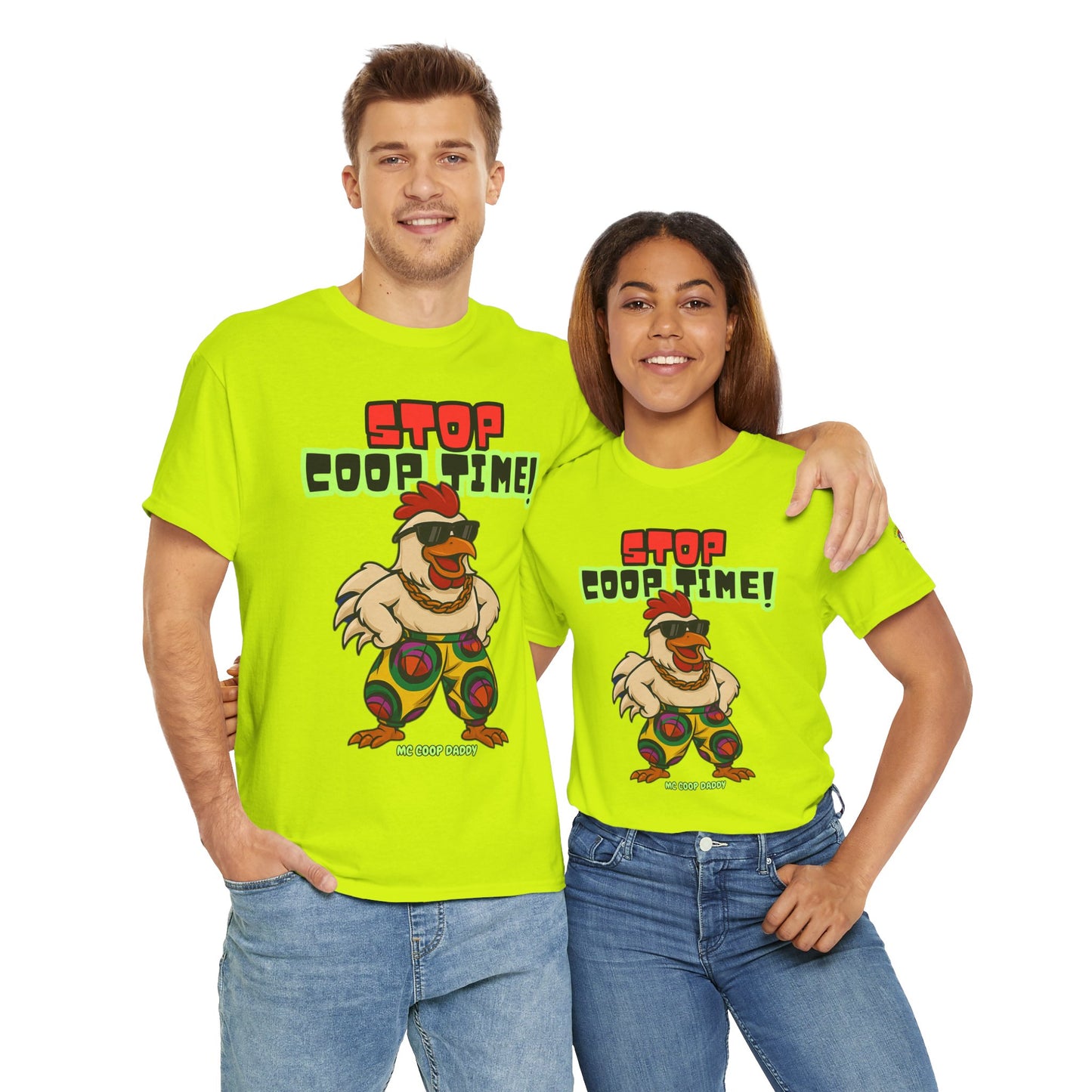 Stop COOP TIME! Funny Chicken T-Shirt – MC Coop Daddy 90s Hip Hop Parody Tee | Unisex Heavy Cotton | ChickenPop Apparel