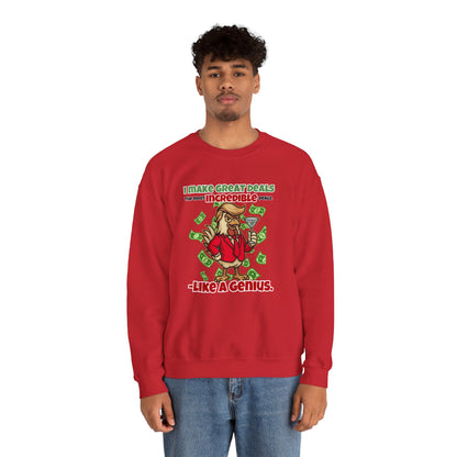 Like A Genius Crewneck Sweatshirt – Funny Political Graphic Pullover | Unisex Heavy Blend with ChickenPop Logo | Ethically Made & Cozy Cold-Weather Humor